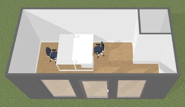 Oficina con contenedor de 18 m2 y baño